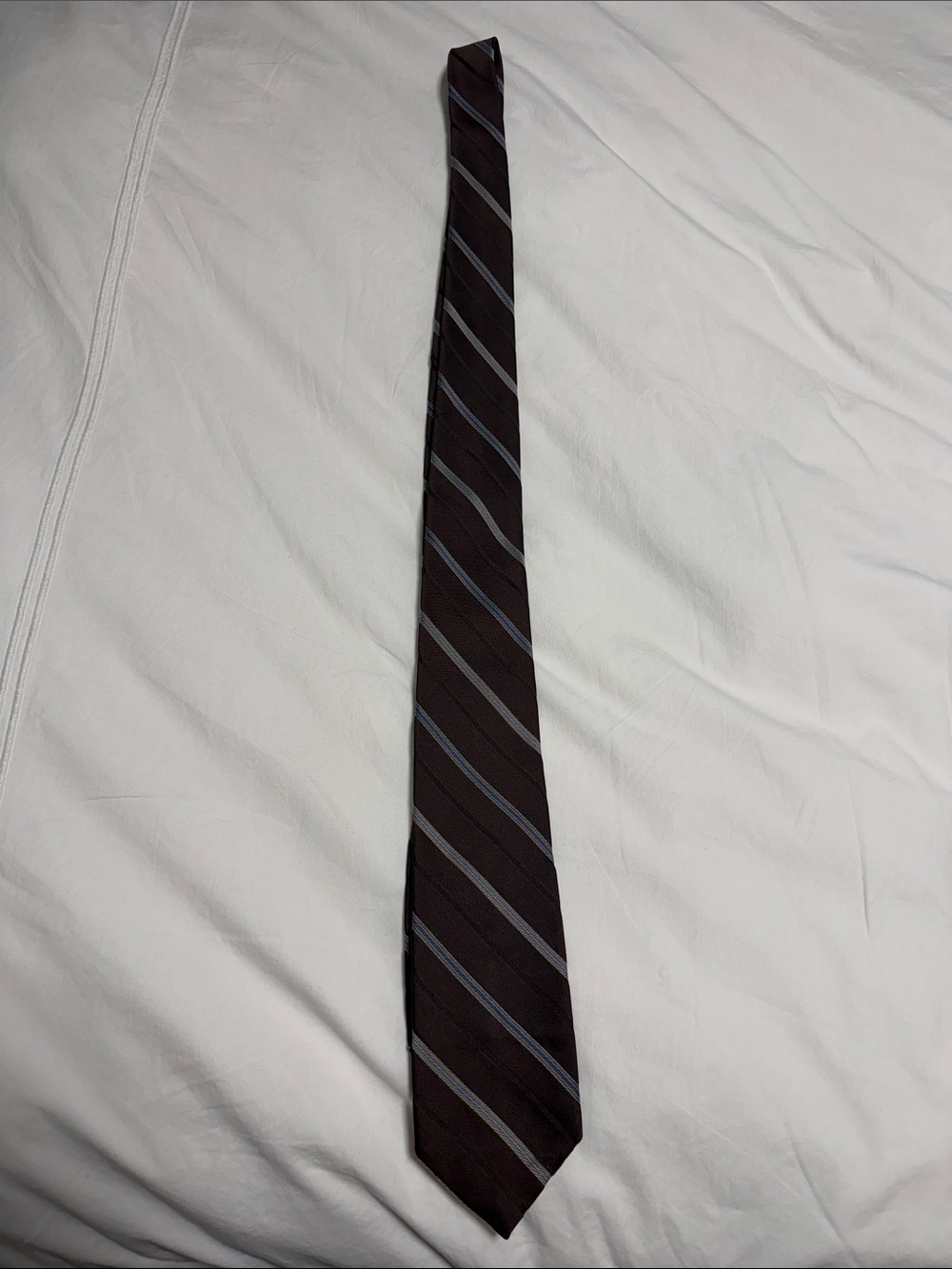 Brown Tie with Gray and Blue Diagonal Stripes